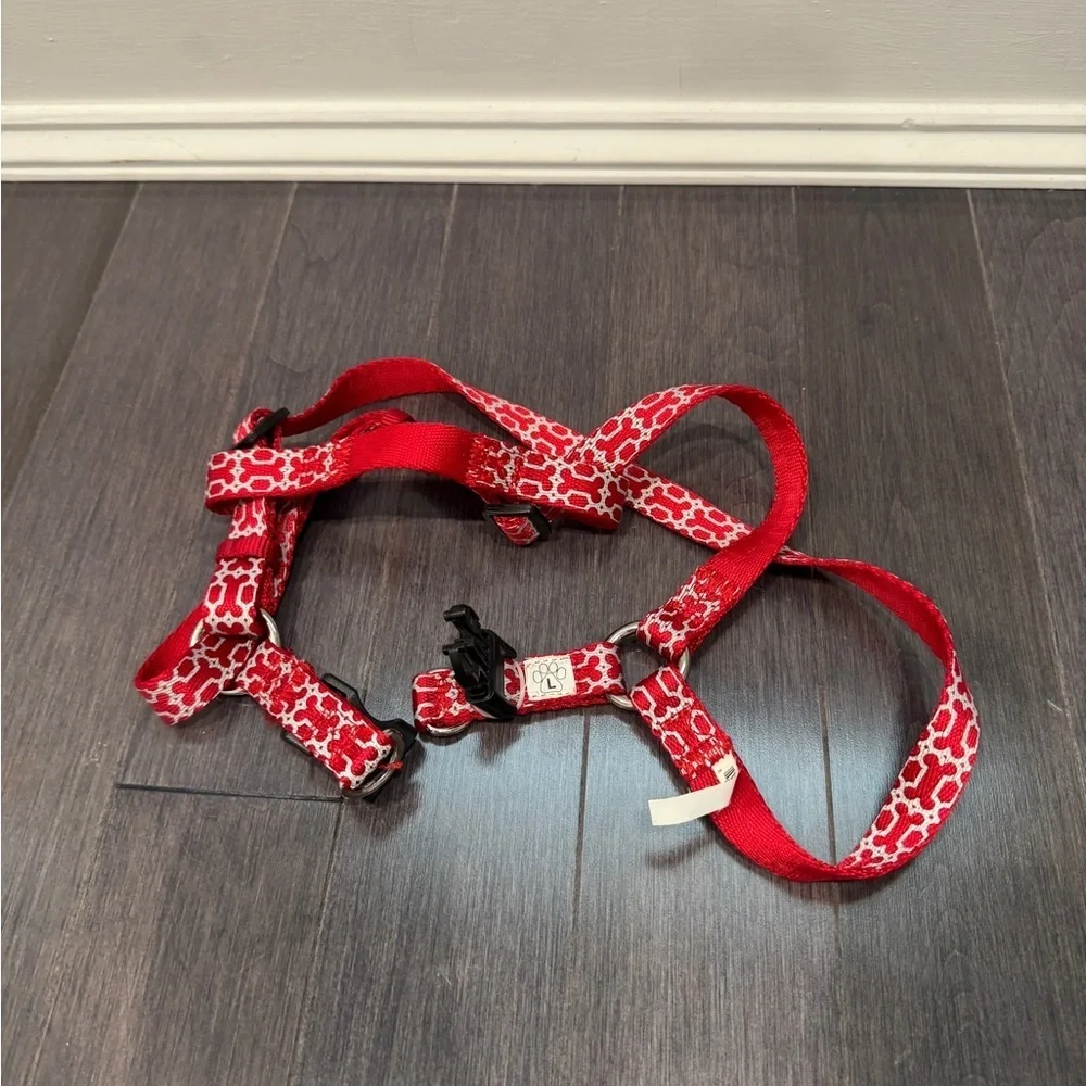 Red & White Pet Dog Large Bone Harness for Walks- Large Dogs